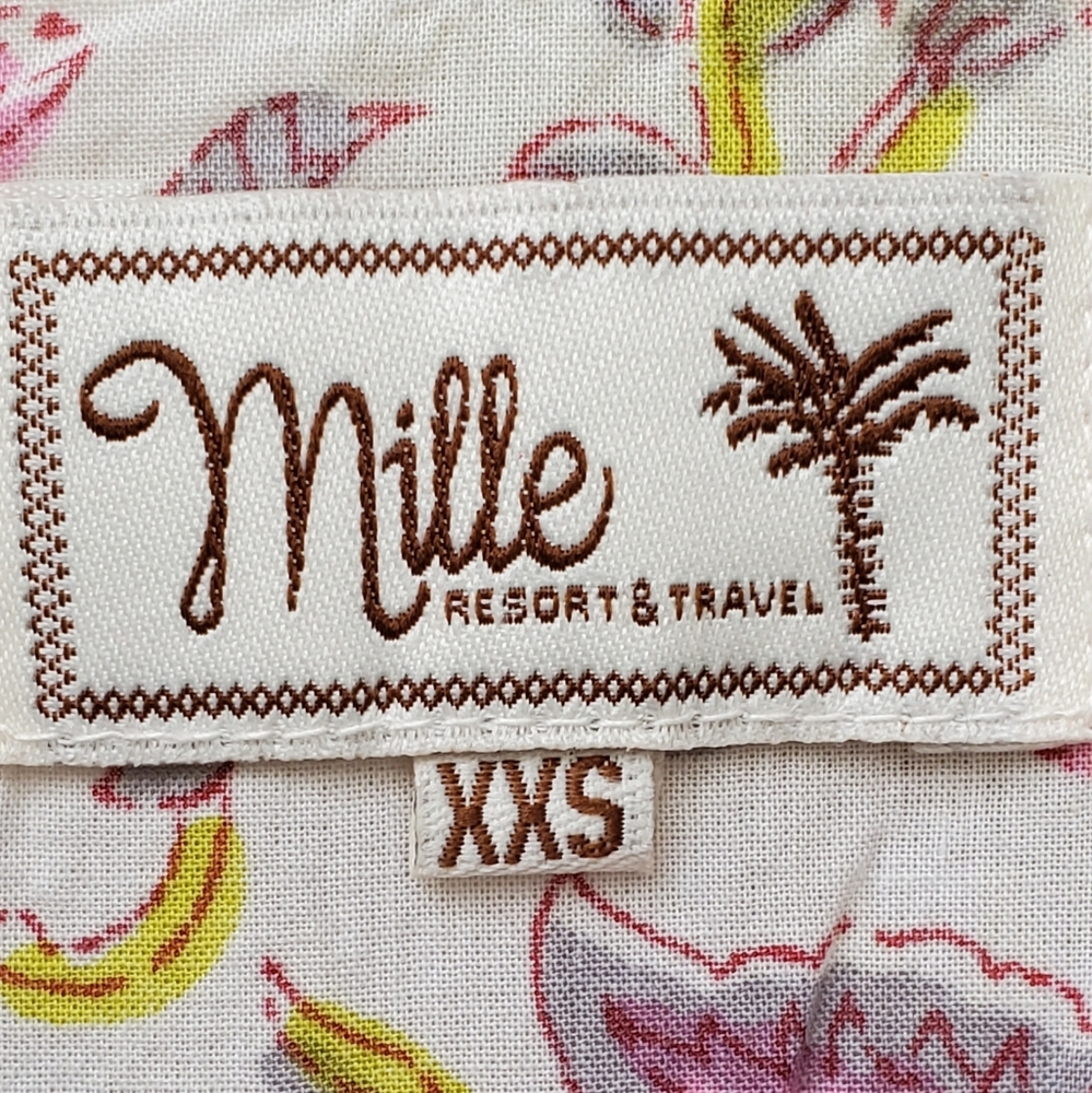 Mille Resort Thalia Pink White Floral 100%Cotton Blouse Puff Sleeves Size XS - Picture 11 of 12